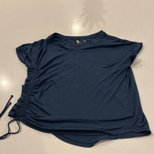 Xersion Women's Dark Blue Short Sleeve Top with Side Drawstring